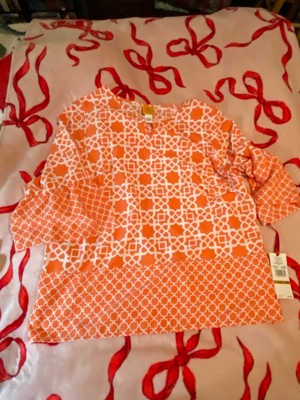 Ruby Rd. Orange and White Geometric Top